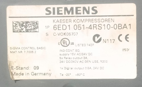 COMPRESORES KAESSR SIEMENS 6ED1051-4RS10-0BA1 USADOS SIGMA CONTROL BASIC - Imagen 8 de 9