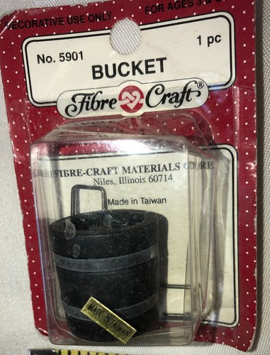Cubo artesanal de fibra miniatura vintage nuevo en paquete - Imagen 3 de 7