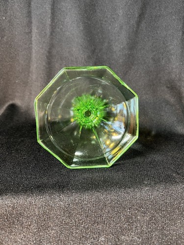 Kerzenständer GRÜNES DEPRESSIONSGLAS achteckiger Sockel Vintage - Bild 3 von 6