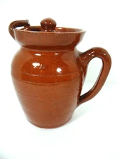 Brown Ceramic Pitcher with Lid Ice Lip Studio Art 5 Cups Signed