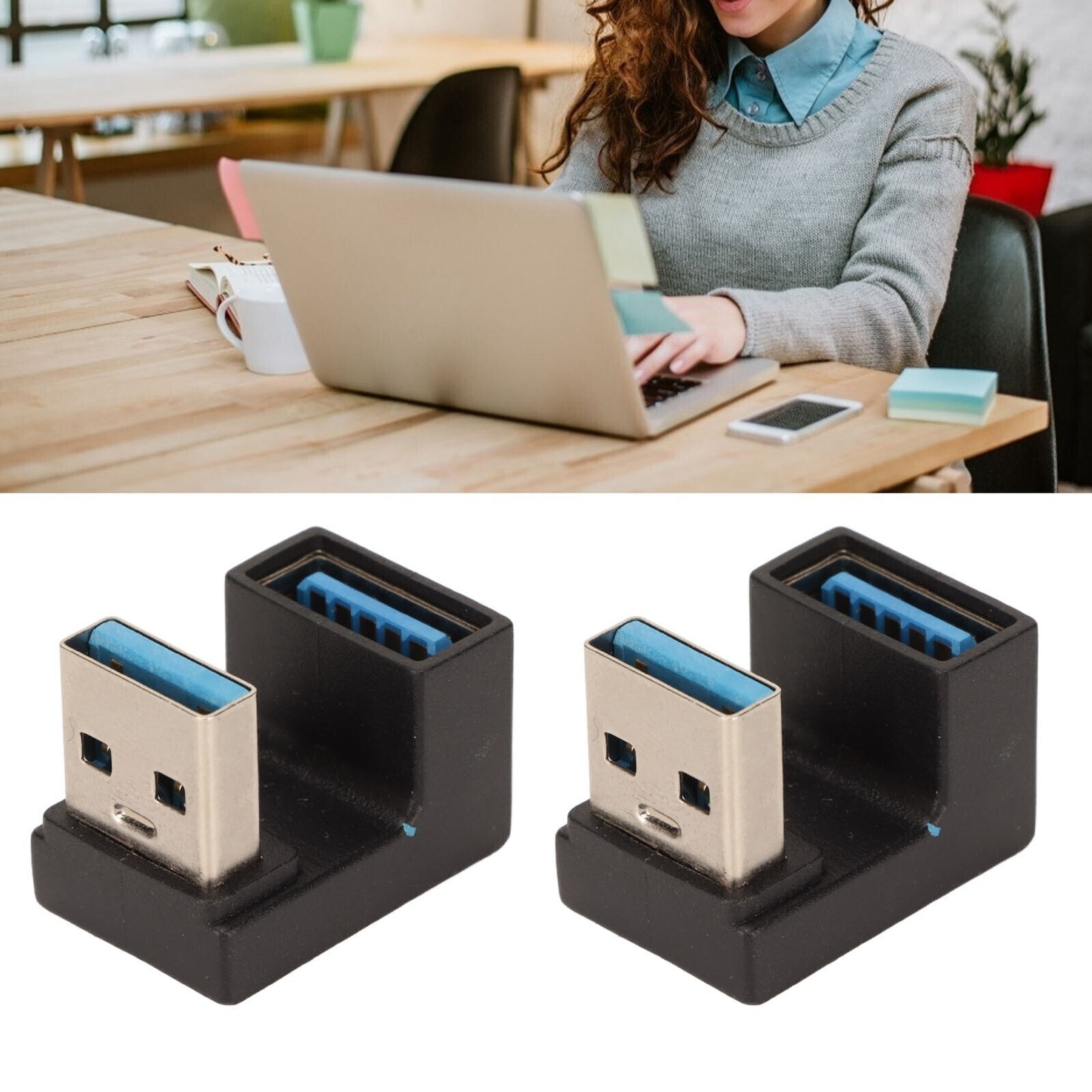 2Pcs USB 3.0 Male to Female Adapter 10Gbps Fast Heat-Dissipating Aluminum Alloy