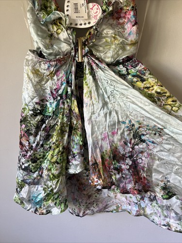 Beach Bunny Swimwear Cover-Up Dress "Sweet Pea" Green Floral 100% Silk Size M - Picture 7 of 12