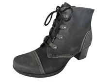 Earth Origins Wheaton Wynn Black Heeled Ankle Boots Leather Boho Comfort Size 11