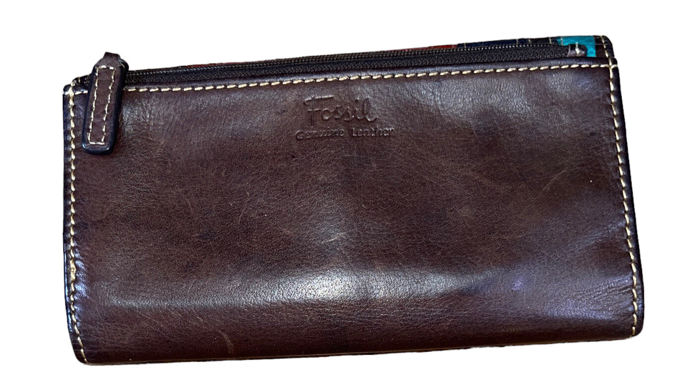 Fossil Multicolor Leather Patchwork Stripes Credi… - image 2