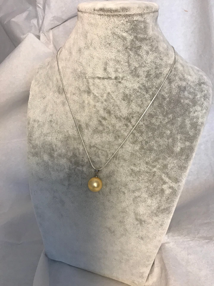 3 x *14mm* Südsee Muschelkern-Perle (MK) Anhänger + GP18K-Kette - Bild 4 von 4