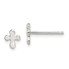 .925 Sterling Silver Kids Cross Post Earrings 7mm x 6mm Childrens Jewelry