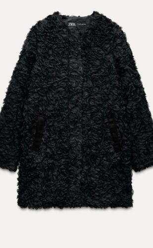 Zara Black Textured Floral Coat Combined Size S Ref: 6318/030 - Picture 3 of 9