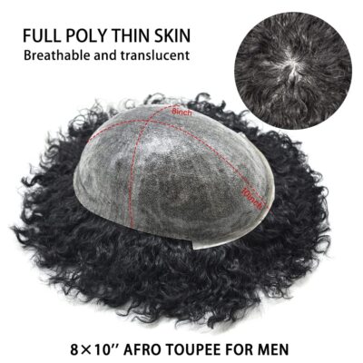 Afro Curly Toupee For Black Men Full Poly PU Skin Hairpiece Hair
