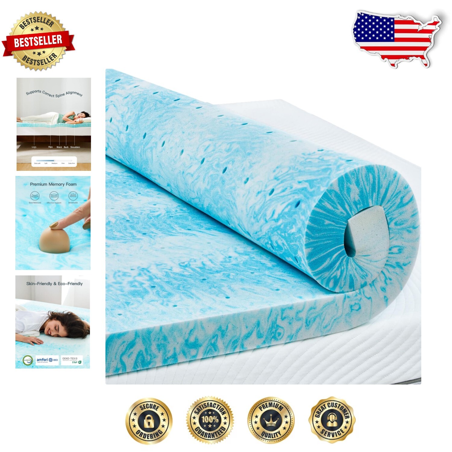 Cooling Gel Twin XL Mattress Topper for Pressure Relief – All Sleep Types  