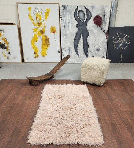 SUPER THICK DUSTY ROSE 3X5 FLOKATI RUG | LONG 3.5" WOOL PILE | WOOL AREA RUG - Picture 4 of 5