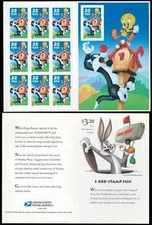 US, #3205 Sylvester & Tweety pane with imperforated 10th stamp, MNH