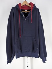 Russell Athletic Vtg 90s Blue Hoodie 2 Ply Hood Red XL Grunge Henley USA 5050