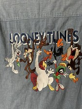 90s Looney Tunes long sleeve button down shirt WB Warner Bros. mens M flaw 