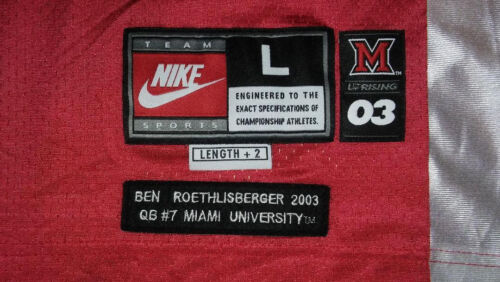 NEW Ben Roethlisberger Miami RedHawks Retro Jersey L SEWN 50 Steelers NIKE 2003 - Picture 2 of 5