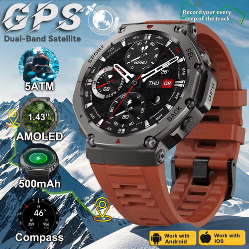 T-Rex 3 Smartwatch Men GPS Compass Altimeter AMOLED 5ATM IP69K Waterproof Rugged - Photo 10 sur 15