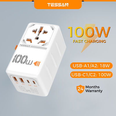 Universal Travel Adapter 100W GaN Worldwide Power Outlet for US to Europe UK AUS