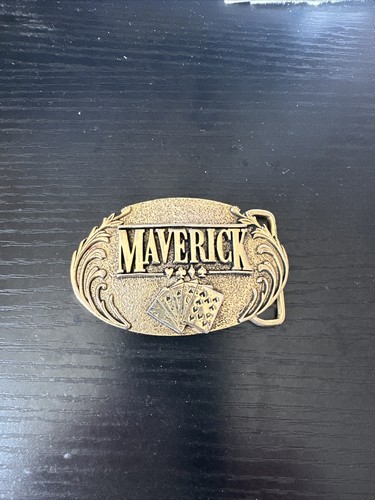 Vintage MAVERICK LEGEND OF THE WEST Brass Belt Buckle Gold WARNER BROS 1994