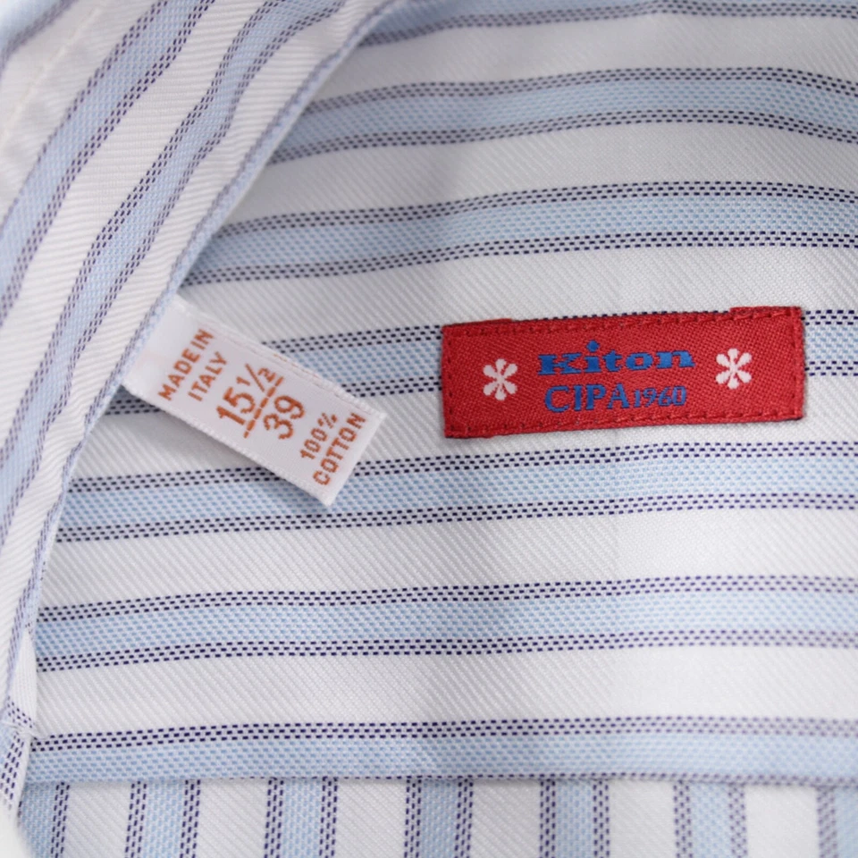 Camisa de vestir Kiton nueva sin etiquetas talla 15,5 39 azul con rayas blancas 100 % algodón Foto 2 de 4