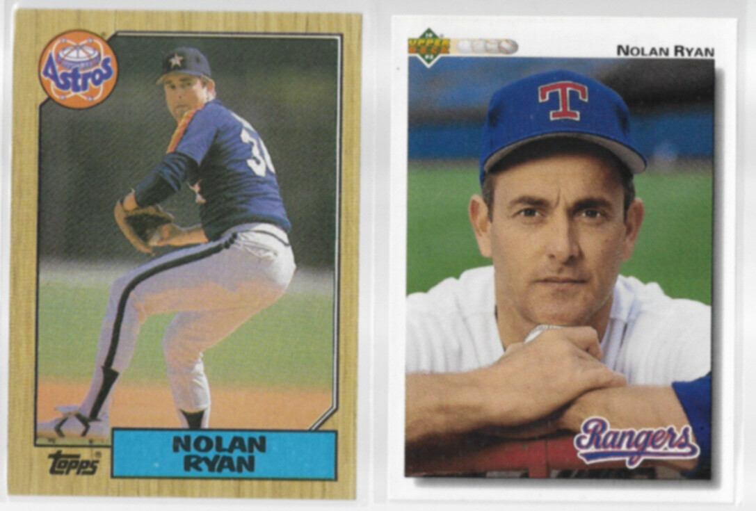 NOLAN RYAN 1987 Topps #757 + 1992 Upper Deck #655. ASTROS / RANGERS