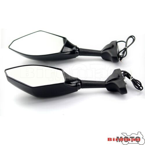 1 Pair Motorbike Side Rear View Mirrors Amber LED Turn Signal Lights Indicators - Picture 2 of 12