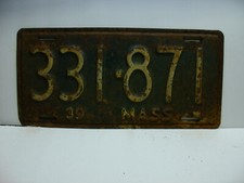 1939  Massachusetts License Plate  331 - 871       Vintage   as4071
