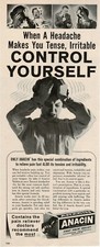 1963 ANACIN Woman with headache Vintage Print Ad