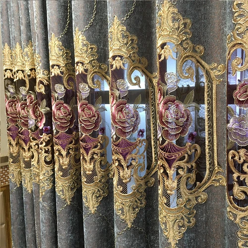 Blumen bestickt Halb Verdunkelungsvorhang Europäische Gardine für Wohnzimmer 1 Panel - Bild 7 von 44