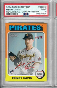 2024 Topps Heritage HENRY DAVIS Real One RED INK /75 RC AUTO PSA 9 MINT