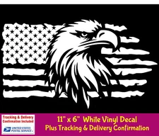 11" Bald Eagle American Flag White Vinyl Decal Car Truck Window Camper Wall