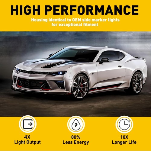 For Chevrolet 2016-2022 white Camaro clear LED Marker Side Lights Kit Front Rear - Picture 10 of 21