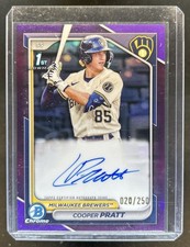 2024 Bowman Cooper Pratt Chrome Auto Purple Refractor 1st Prospect #/250 Brewers