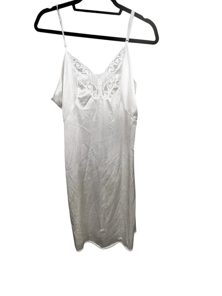 Vestido sin cordones completo de nailon blanco vintage Adonna con ribete de encaje talla 42 estilo 2141 EE. UU. Foto 2 de 4