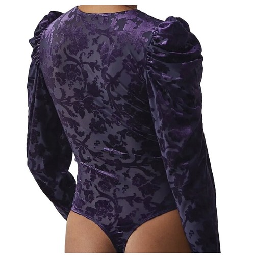 Free People Magic Hour Velvet Long Sleeve Bodysuit Deep Sea Purple Size XS - Picture 3 of 6
