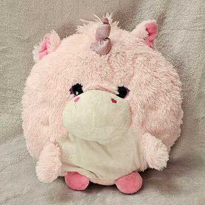 Pink Chubby Round Unicorn Plush 10'' Shaggy Glitter Eyes Metallic Horn No Tag