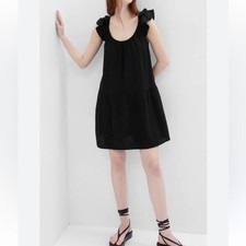 GAP WOMENS BLACK CRINKLE GAUZE MINI DRESS XL