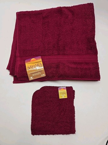 Vintage Cannon Sahara Supreme Oversized Bath Towel And Wash Rag Maroon 30x52