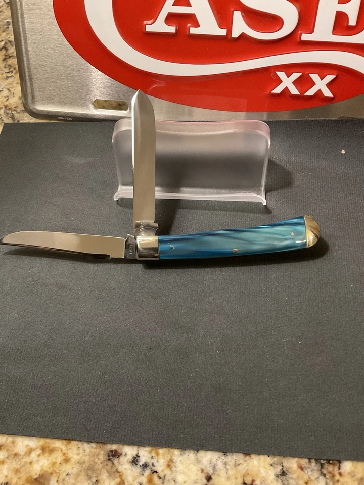 1997 CRANDALL CASE СЕМЕЙНЫЕ БРЕНДЫ СИНИЙ ИМИТАЦИЯ ЖЕМЧУГ ТРАППЕР НОЖ - Изображение 4 из 4