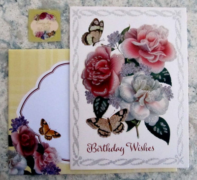 Exclusively Crafted For You Birthday Greeting Card, Env. & Seal -Roses w Glitter