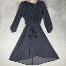Banana Republic Dress Womens Petites Medium Blue Fit & Flare LS Ruffle Midi