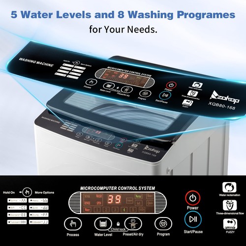 ZOKOP 30lbs Full Auto Washing Machine Washer Spin-dry Apartment 8 Programs 400W - Picture 4 of 8
