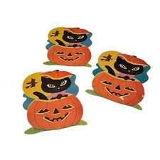 Black Cat Halloween Die Cuts (3) VTG Cardboard Wall Hanging Witch Moon READ NOTE