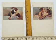 MATCHING PAIR Antique VALENTINE Postcard ROMANTIC KISS Deco Italy IVY Love