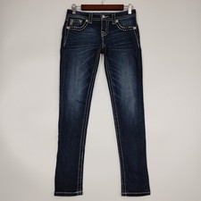 Miss Me Jeans Womens 26 Blue Signature Rise Skinny Embellished Dark Wash Stretch