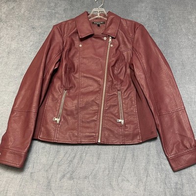 Baccini Faux Leather Moto Jacket Womens Large Burgundy