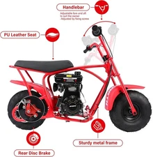 Gas 100cc Kids Mini Dirt Bike Red 4-Stroke Power Bike Weight Support Up to 220lb