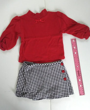 Vintage Toddler Outfit - Adorable Red Top w/checkered skirt-Preowned