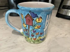 Starbucks Hand Painted Hungary Blue Easter Spring Birds and Bird Houses Mug
