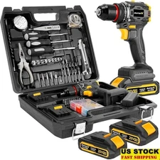 20V Brushless Cordless Drill Kit 135PCS Electric Tool Set W/ 2 Batteries New
