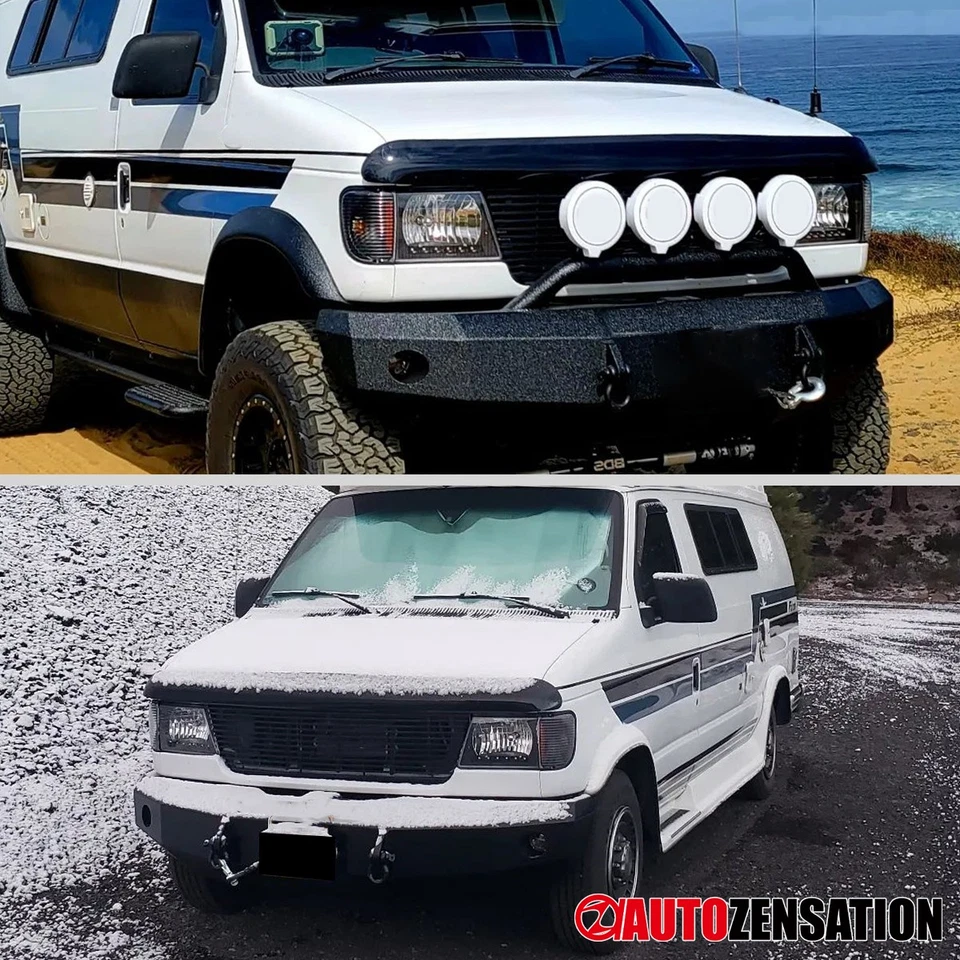 Fit 1992-2006 Ford E250 E350 Econoline Black LED Strip Headlights+Corner Lamps Foto 2 de 4