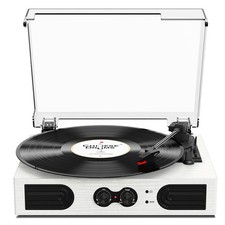 Vinyl Record Player with Built-in Stereo Speakers and Bass Adjust, Vintage 3-...